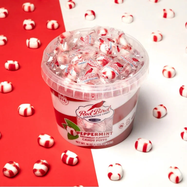 Reading China & Glass Candy Red Bird Soft Peppermint Puffs 18 oz. Tub