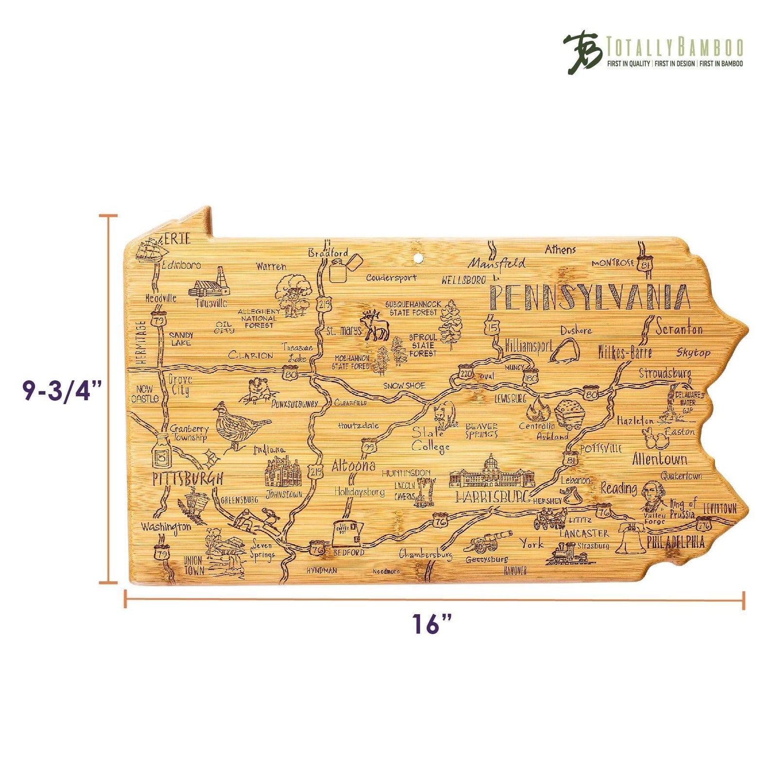 Totally Bamboo Cutting Boards Destination Pennsylvania State Shaped Bamboo Serving and Cutting Board