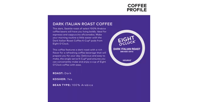 Keurig K-Cups Eight O'Clock Coffee Dark Italian Roast K-Cup Coffee - 24 Count Box