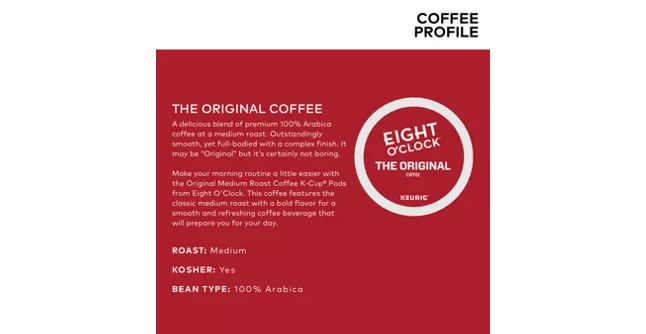 Keurig K-Cups Eight O'Clock Coffee Original K-Cup Coffee - 24 Count Box