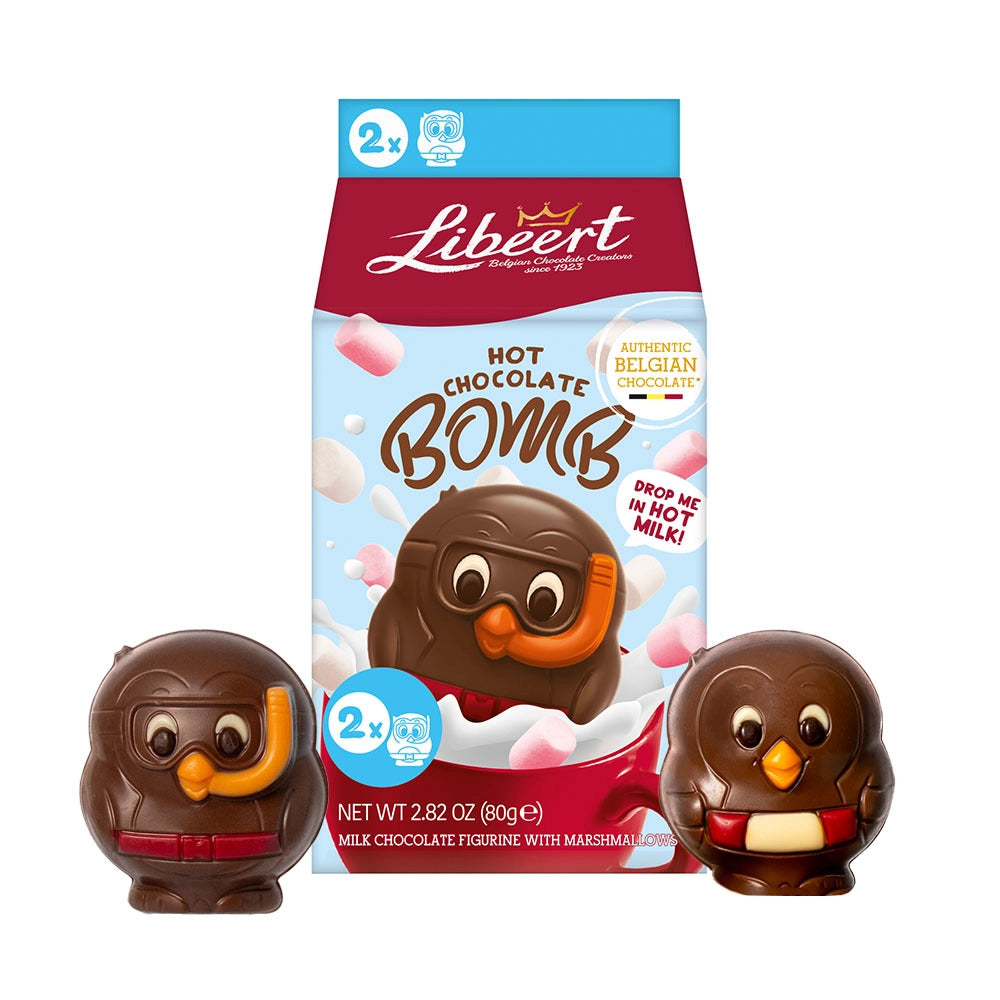 Libeert Milk Chocolate Penguin Hot Cocoa Bomb with Triple Chocolate Pearls