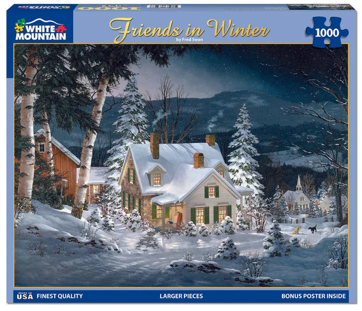 White Mountain Puzzles Friends in Winter 1000 Piece Jigsaw Puzzle