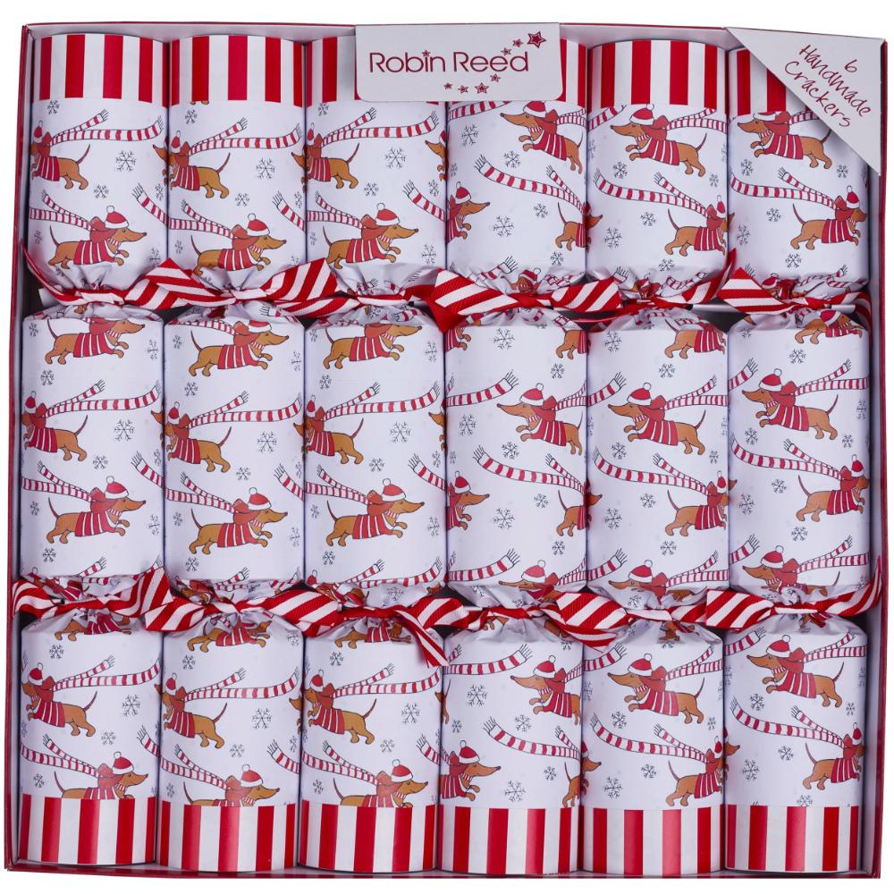 Robin Reed Seasonal Home Robin Reed H5 Christmas 6pc 13″ Racing Party Crackers – Sausage Dog