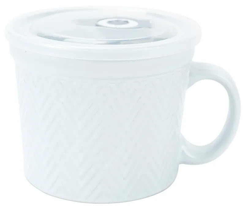 24 oz White Embossed Souper Mug