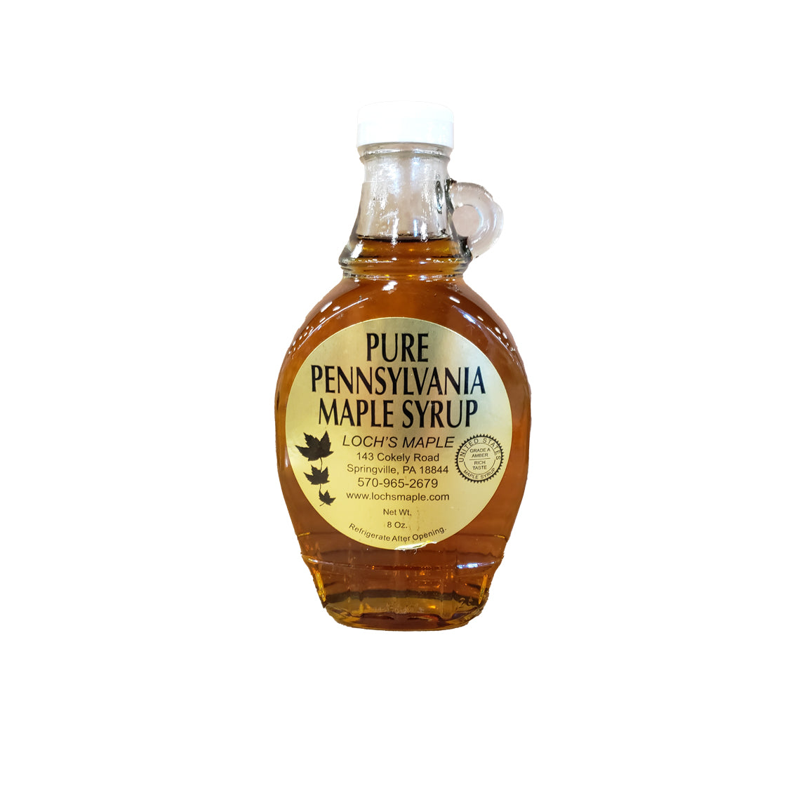 Loch's Pennsylvania Pure Maple Syrup 8 oz Glass Flask - Grade A Amber