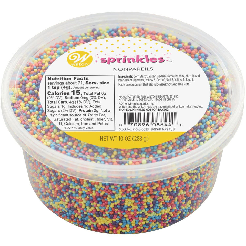 Wilton Bright Pastel Nonpareils Sprinkles Mix 10 oz Tub