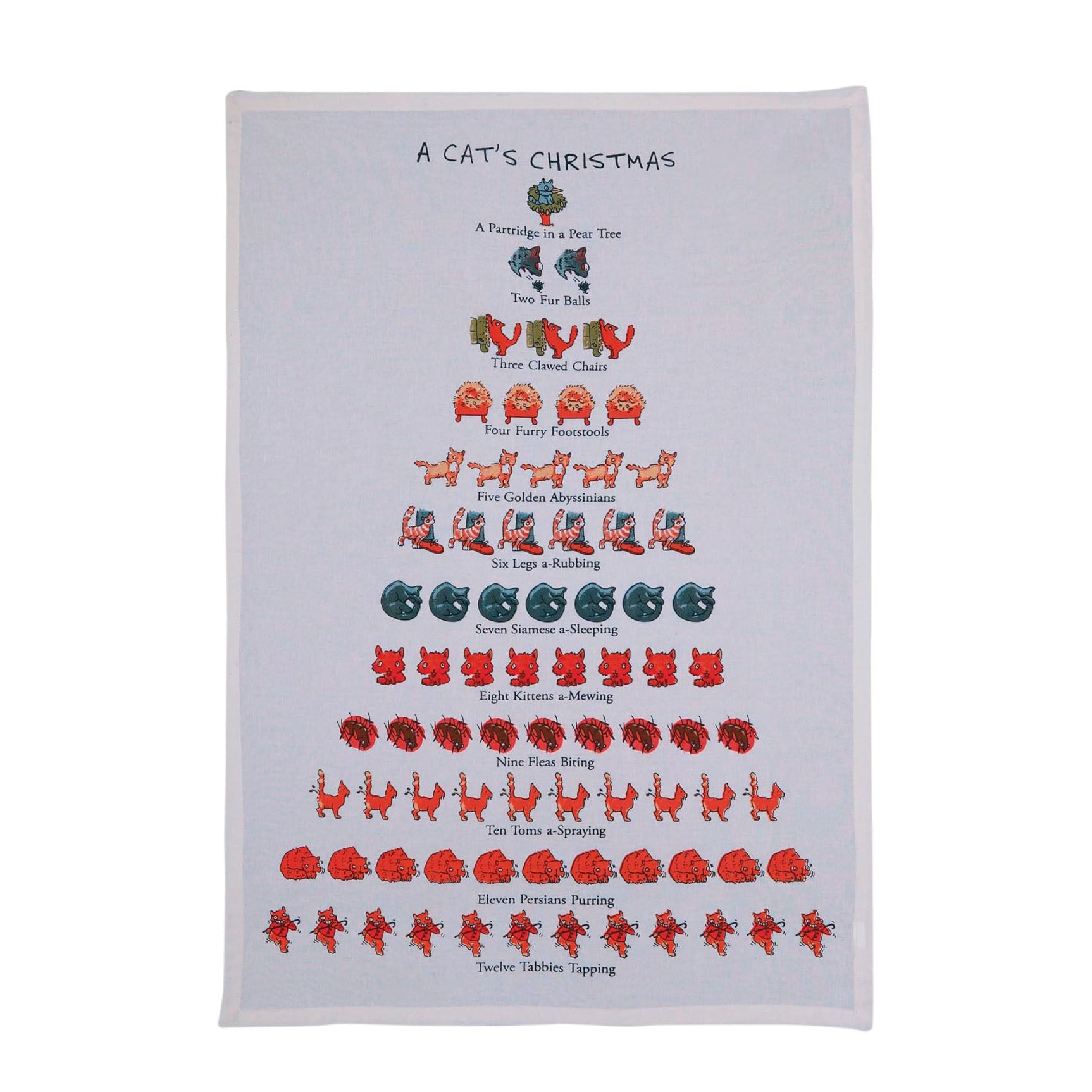 A Cat's Christmas 100% Cotton Kitchen Tea Towel - 18" x 26"