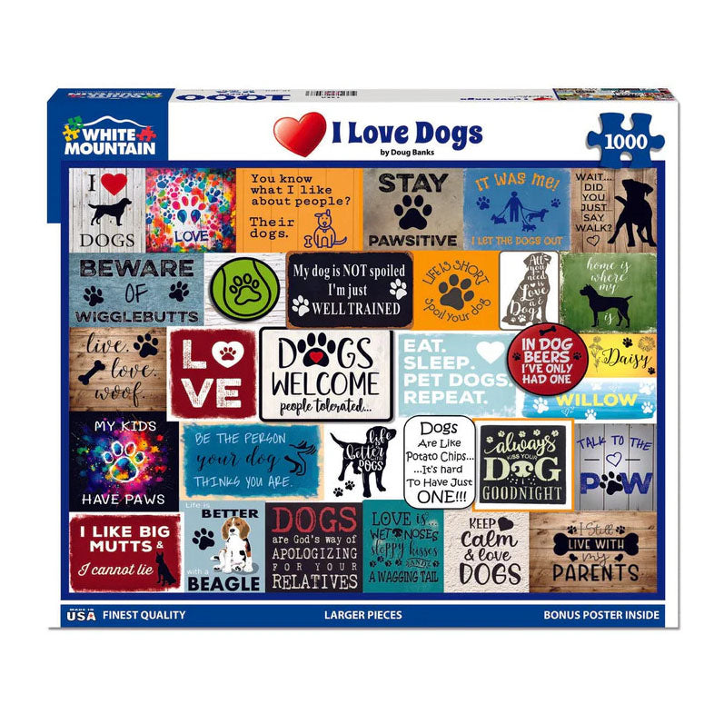 Reading China & Glass Games White Mountain 1000 Piece Puzzle - I Love Dogs