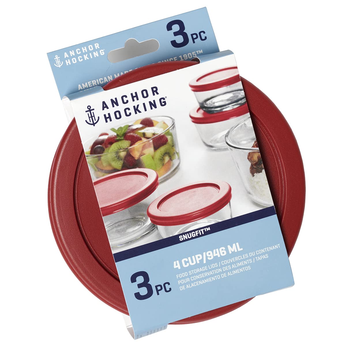 Anchor Hocking Misc Storage Anchor Hocking Replacement Lids for Glass Food Storage - 4 Cup Round - Set of 3