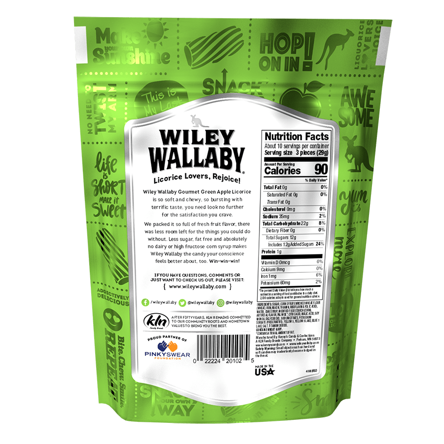 Gourmet International Old Fashioned Candy Wiley Wallaby Soft & Chewy Green Apple Licorice 10 oz