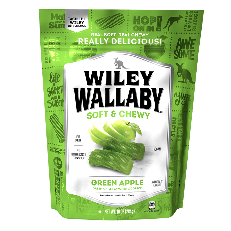 Gourmet International Old Fashioned Candy Wiley Wallaby Soft & Chewy Green Apple Licorice 10 oz