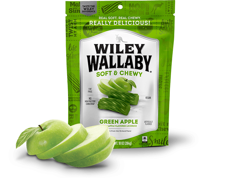 Gourmet International Old Fashioned Candy Wiley Wallaby Soft & Chewy Green Apple Licorice 10 oz