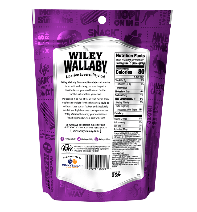 Gourmet International Old Fashioned Candy Wiley Wallaby Soft & Chewy Huckleberry Licorice 10 oz