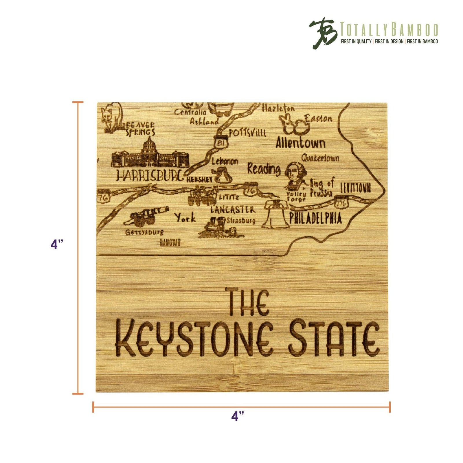 Totally Bamboo Cutting Boards Pennsylvania State 4-Pc. Coaster Set with Case