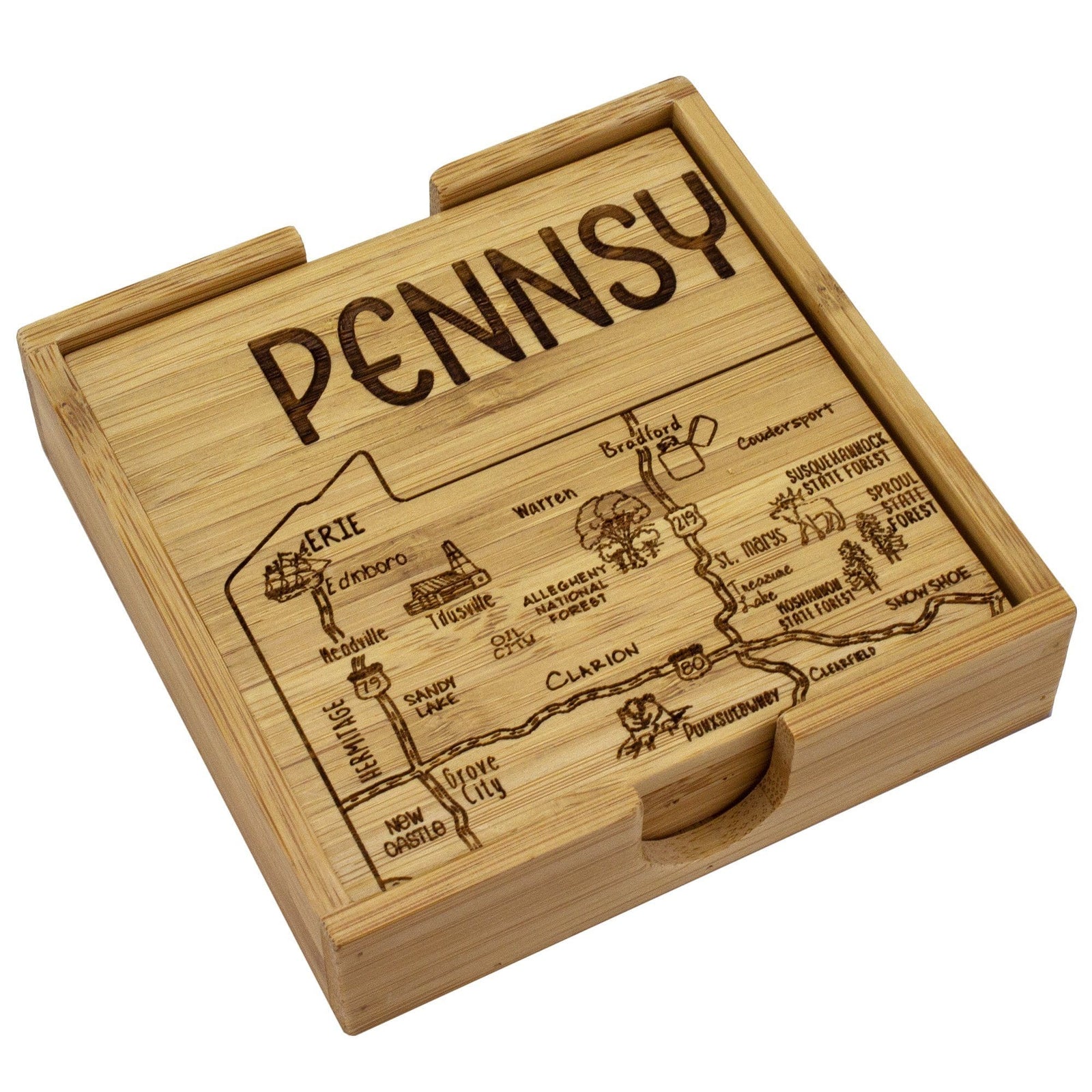 Totally Bamboo Cutting Boards Pennsylvania State 4-Pc. Coaster Set with Case