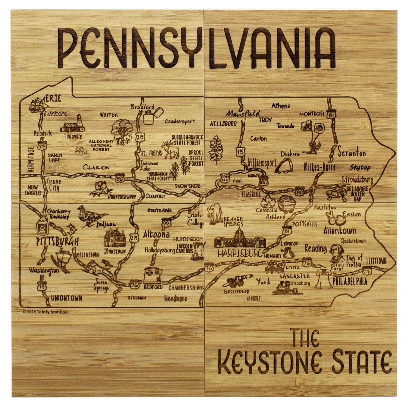 Totally Bamboo Cutting Boards Pennsylvania State 4-Pc. Coaster Set with Case