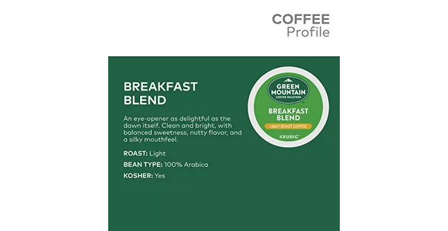 Keurig K-Cups Green Mountain Coffee Roasters Breakfast Blend K-Cup Coffee - 24 Count Box