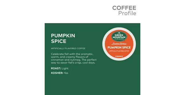 Keurig K-Cups Green Mountain Coffee Roasters Seasonal Selections Pumpkin Spice K-Cup Coffee - 24 Count Box