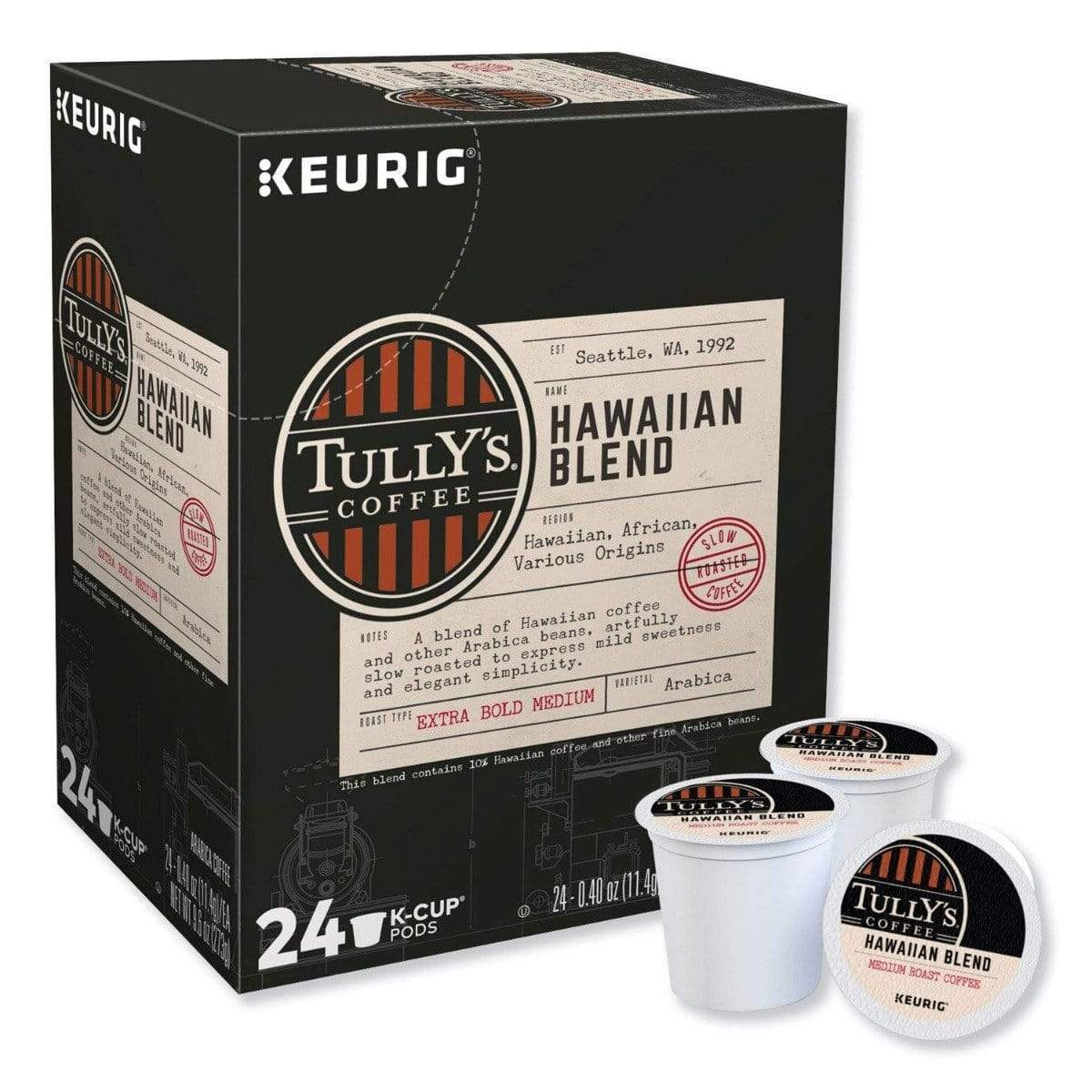 Keurig K-Cups Tully's Coffee Hawaiian Blend - K-Cup Coffee - 24 Count Box