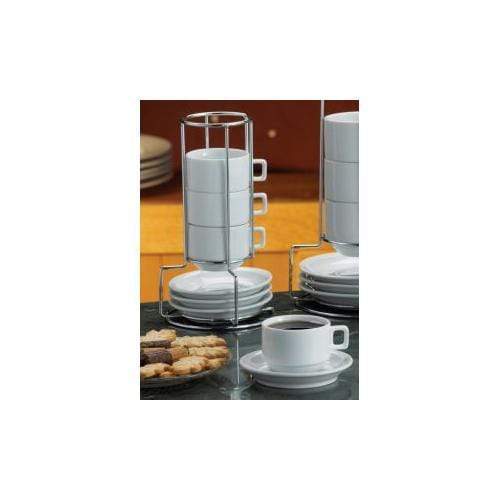 Kitchen &amp; Company Cup Stackable Porcelain Espresso Cup &amp; Saucer 9 pc. Set - White