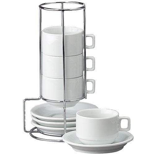 Kitchen &amp; Company Cup Stackable Porcelain Espresso Cup &amp; Saucer 9 pc. Set - White