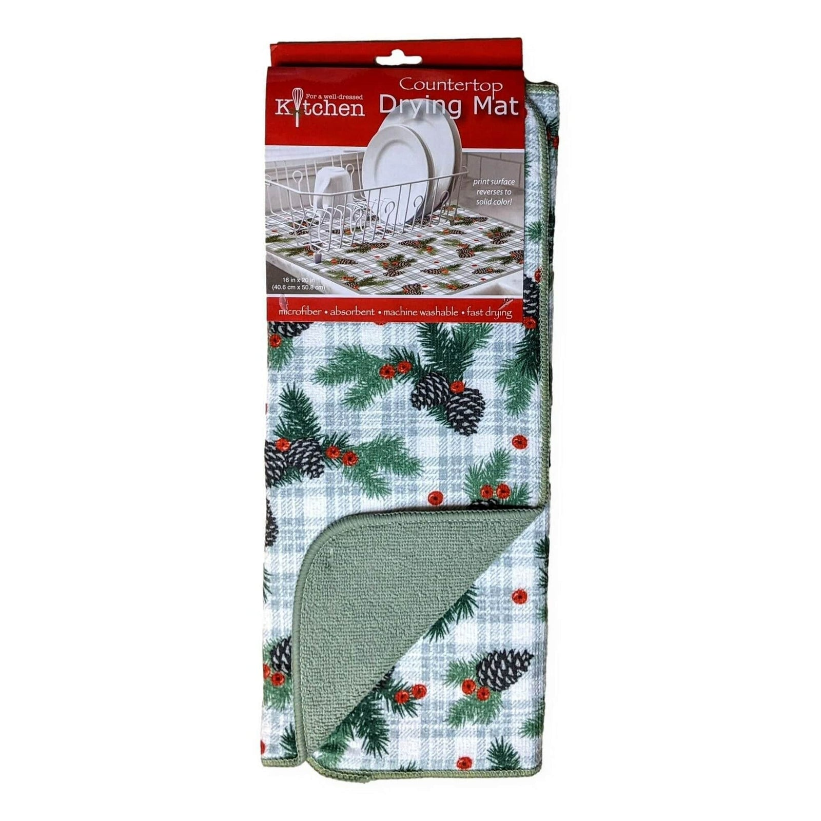 MuKitchen Microfiber Countertop Dish Drying Mat - Woodsy Christmas