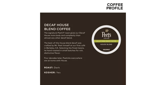 Peet&#39;s Coffee Coffee Peet&#39;s Coffee House Blend Decaf K-Cup Coffee - 22 Count Box