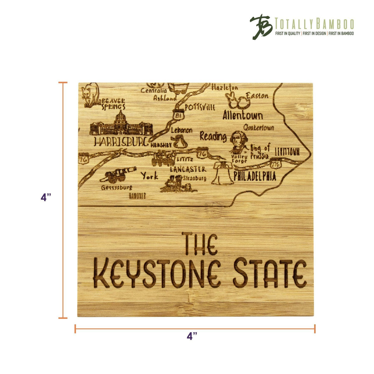 Totally Bamboo Cutting Boards Pennsylvania State 4-Pc. Coaster Set with Case