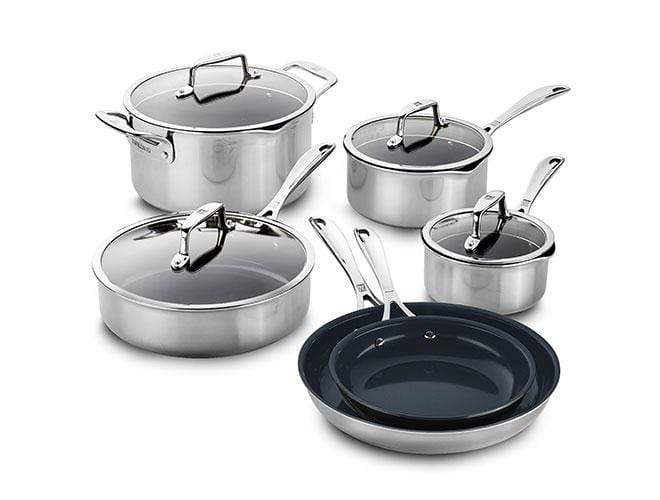Zwilling J.A. Henckels Cookware Set Zwilling Clad CFX 10 Piece Stainless Steel Ceramic Non-Stick Cookware Set